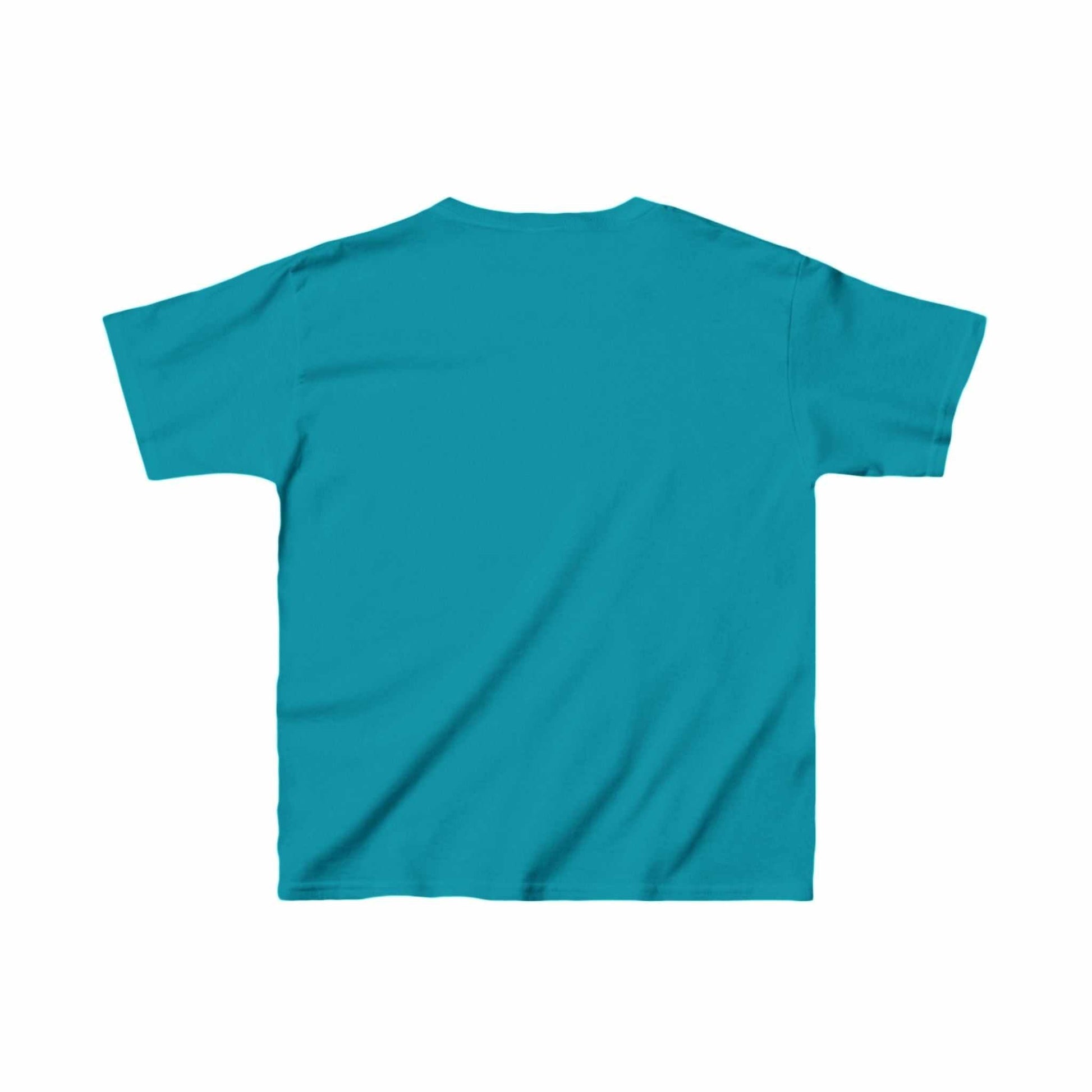 Child's t-shirt, featuring a girl hugging a gorilla; soft, durable cotton, turquoise color. Ideal for kids who love animals and adventure.