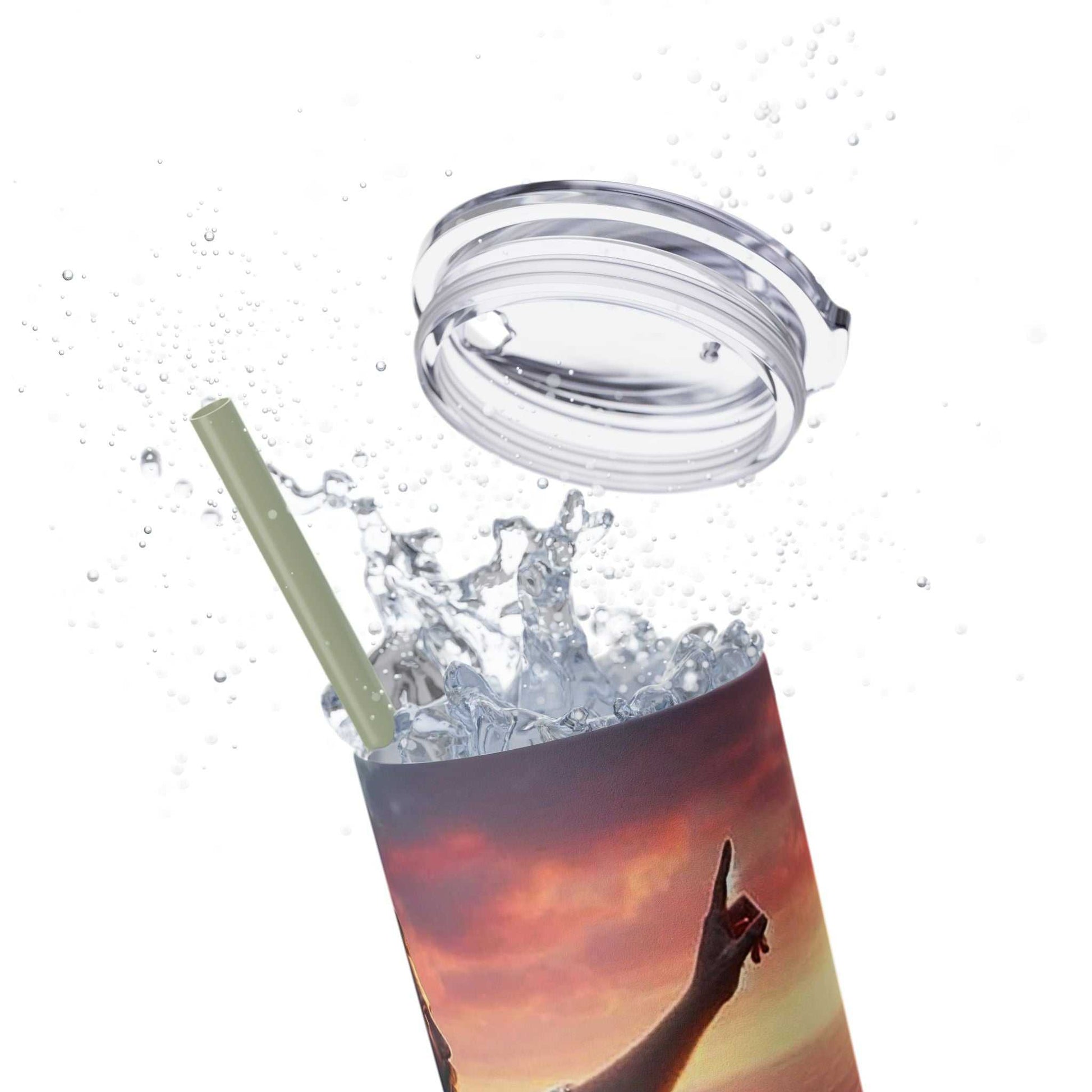 Tumbler with 2025 Year Text design, BPA-free, keeps drinks hot or cold, includes lid and straw.