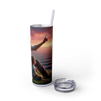 Skinny tumbler with 2025 Year text for Jehovah's Witnesses, 20oz capacity, matte finish, BPA-free lid and straw.