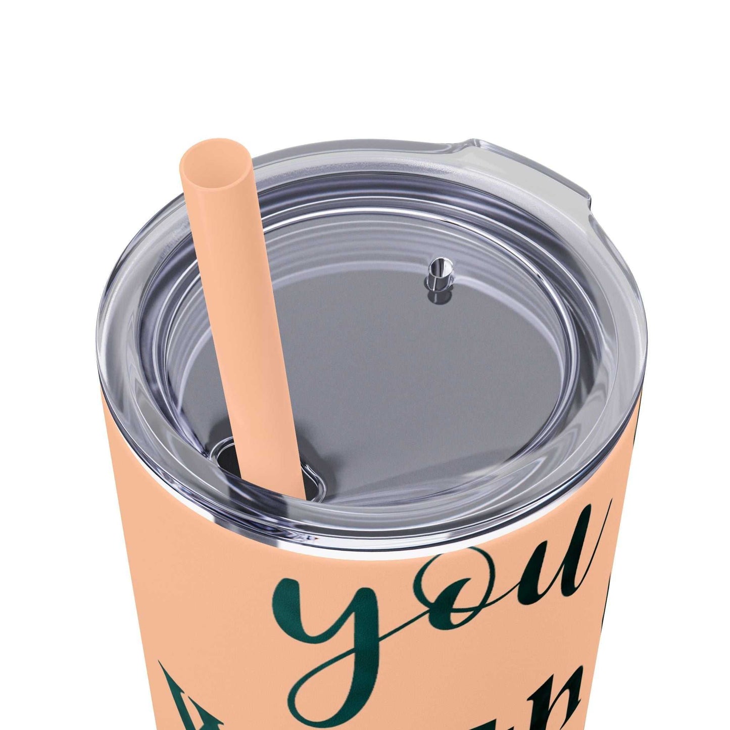 Stainless steel tumbler with inspirational 'Worth More Than Sparrows' design, plastic lid, and straw.