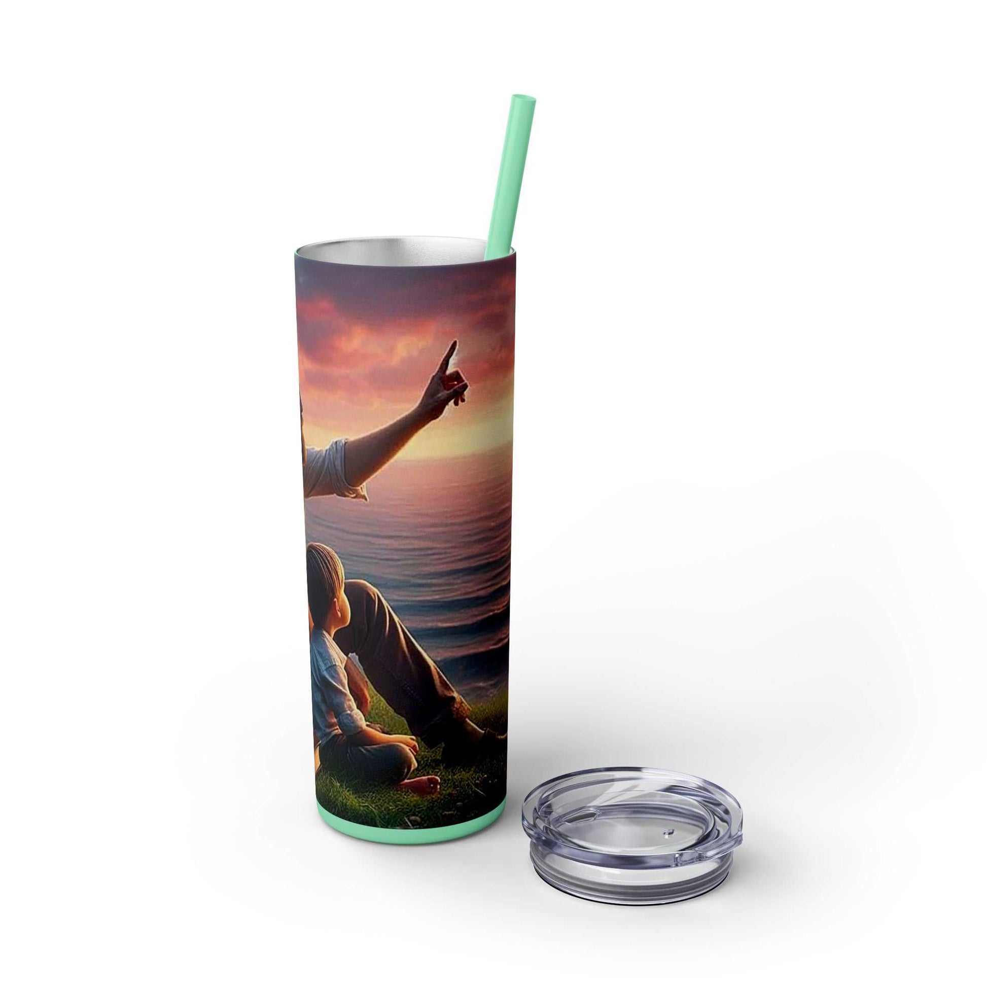 Tumbler with 2025 year text, stainless steel, 20oz capacity, matte/glossy finish, BPA-free lid and straw.