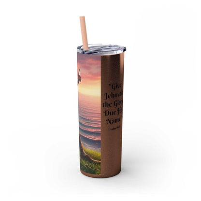 2025 Year Text Skinny Tumbler, Jehovah's Witnesses, BPA-free, 20oz, stainless steel, matte/glossy finish