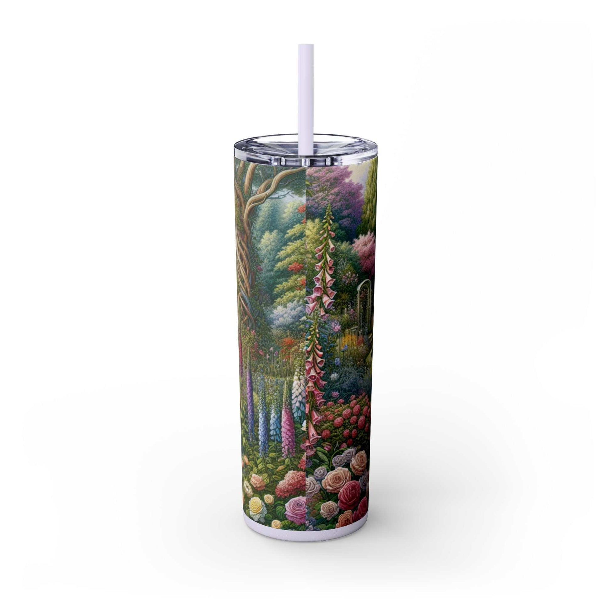 20 oz skinny tumbler with straw featuring 'Faith Over Fear' design, keeps drinks hot or cold, BPA-free.