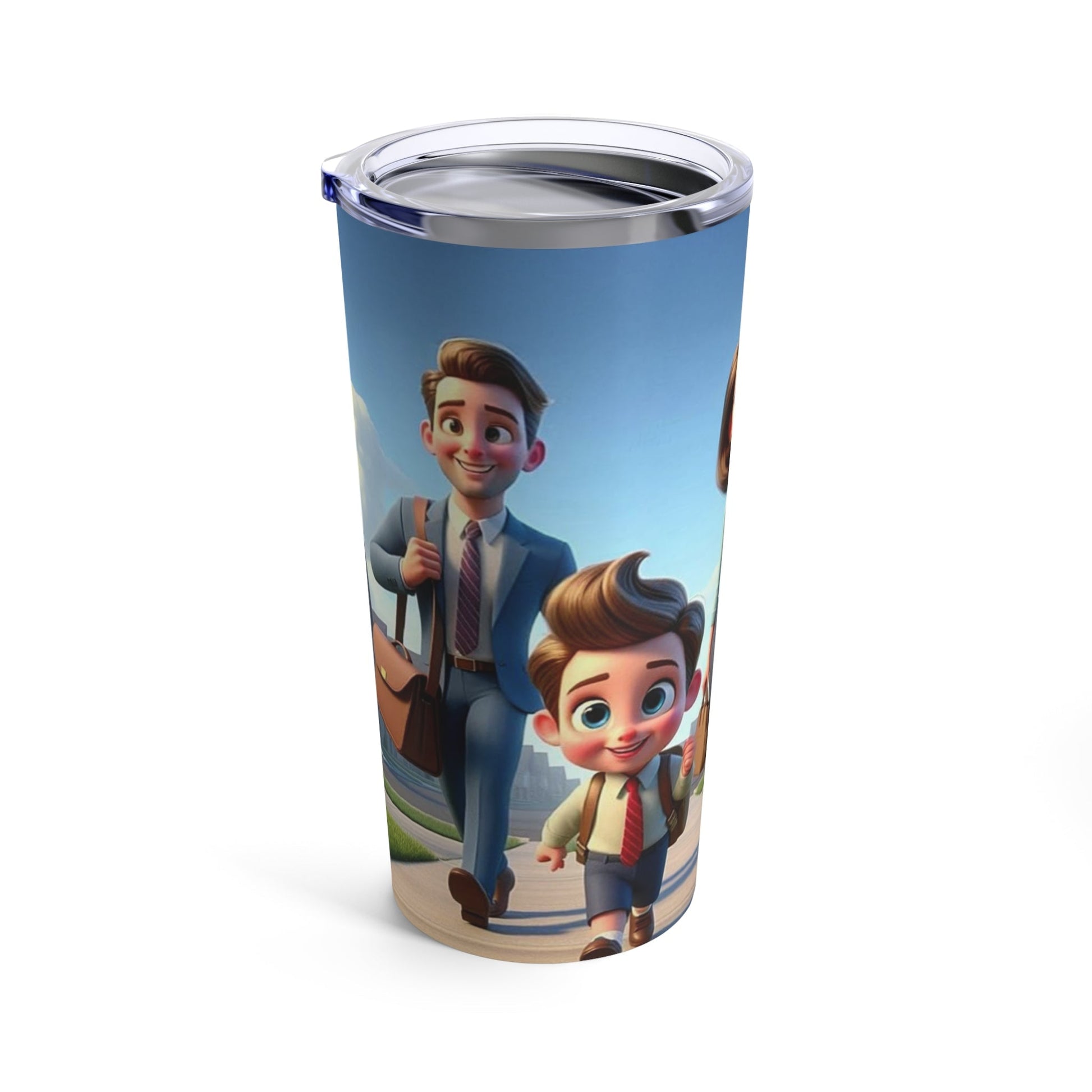 20oz stainless steel tumbler with family ministry design, vacuum insulated, glossy finish.