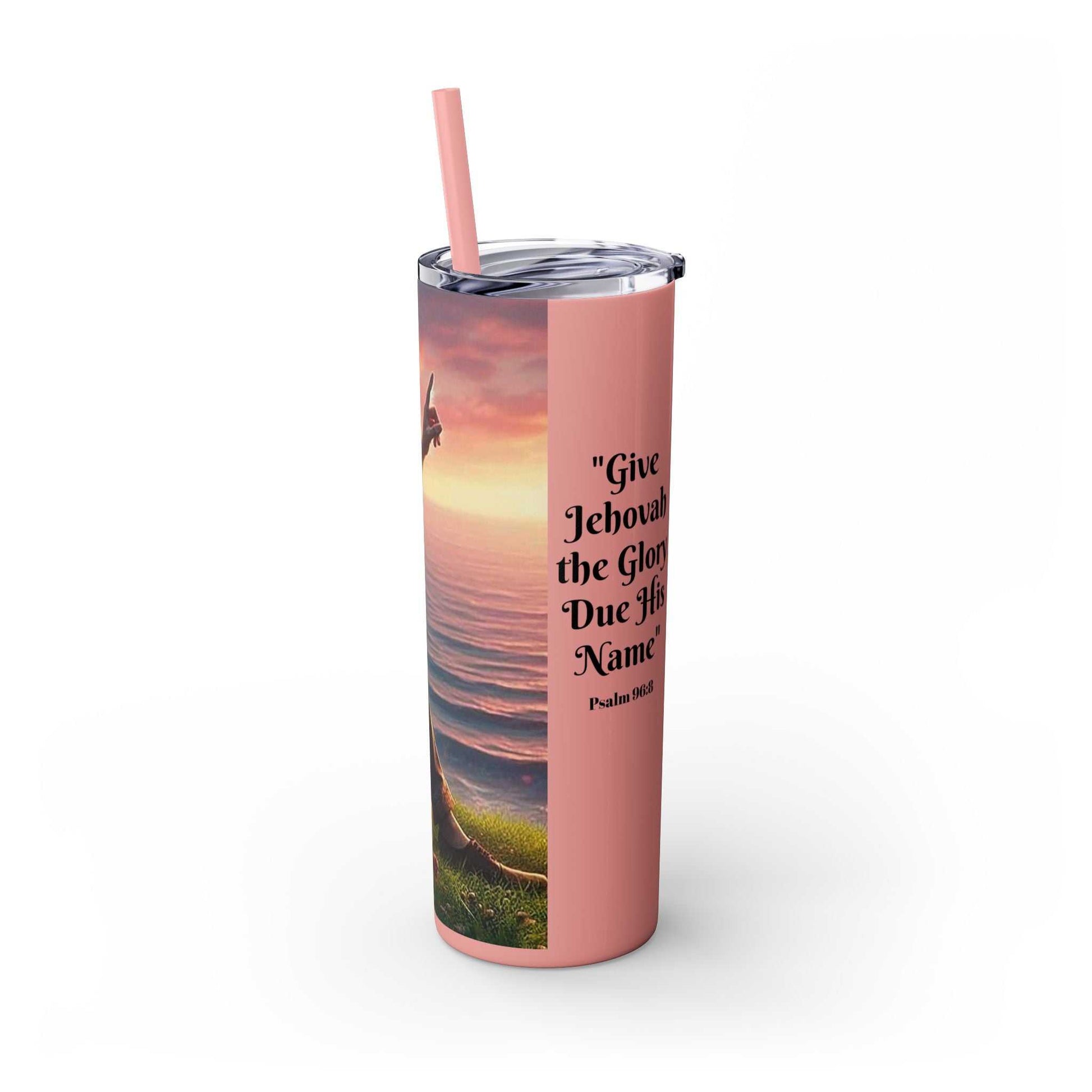 2025 Year Text Tumbler for Jehovah's Witnesses in Pink with Straw