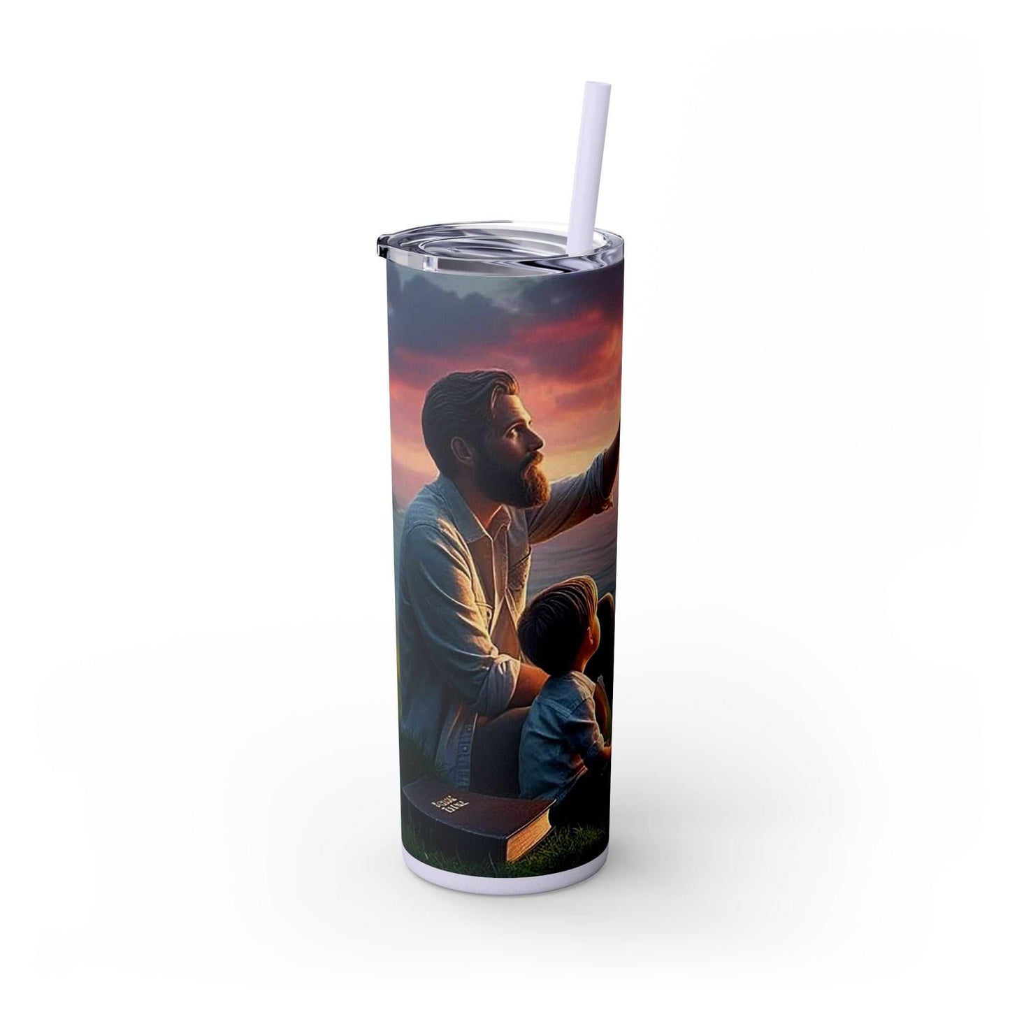 20oz tumbler with 2025 Jehovah's Witnesses text, stainless steel build, BPA-free, available in matte or glossy finish, featuring a tapered design and plastic lid with straw.