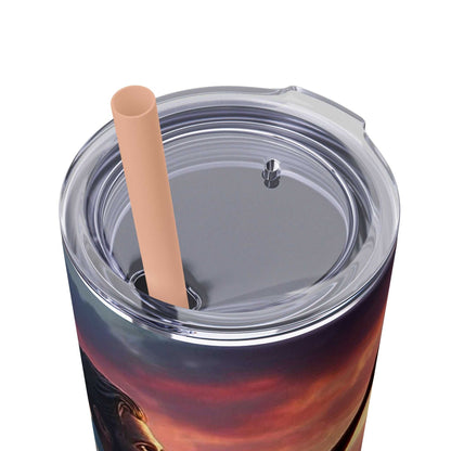 Tumbler with 2025 Year Text design, featuring a press-on lid and straw.