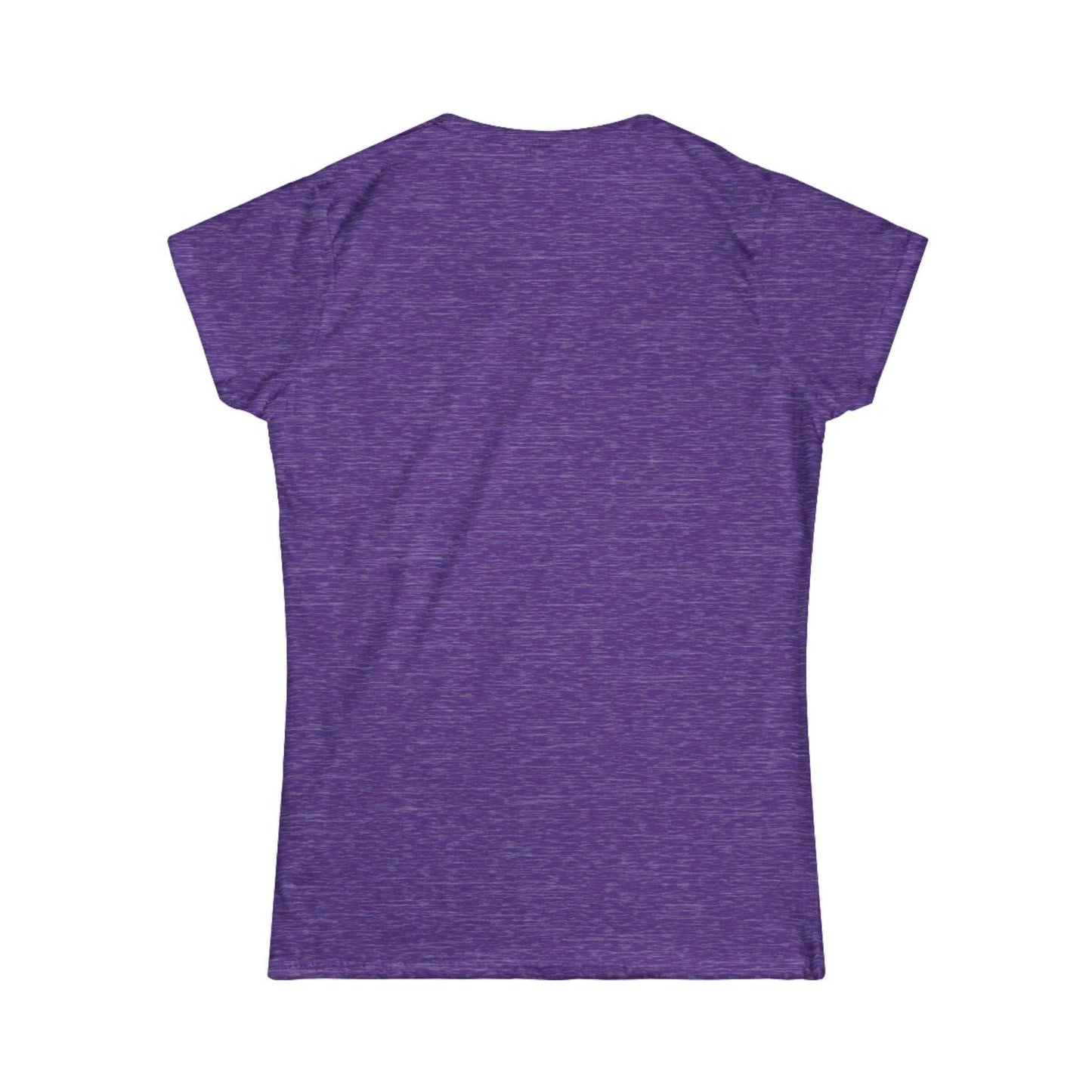 Women's purple t-shirt, back view, versatile and stylish with ribbed knit collar and durable stitching, perfect for casual wear.