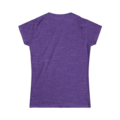 Women's purple t-shirt, back view, versatile and stylish with ribbed knit collar and durable stitching, perfect for casual wear.