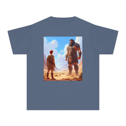 Boys T-shirt featuring David and Goliath illustration, 100% cotton, classic fit.