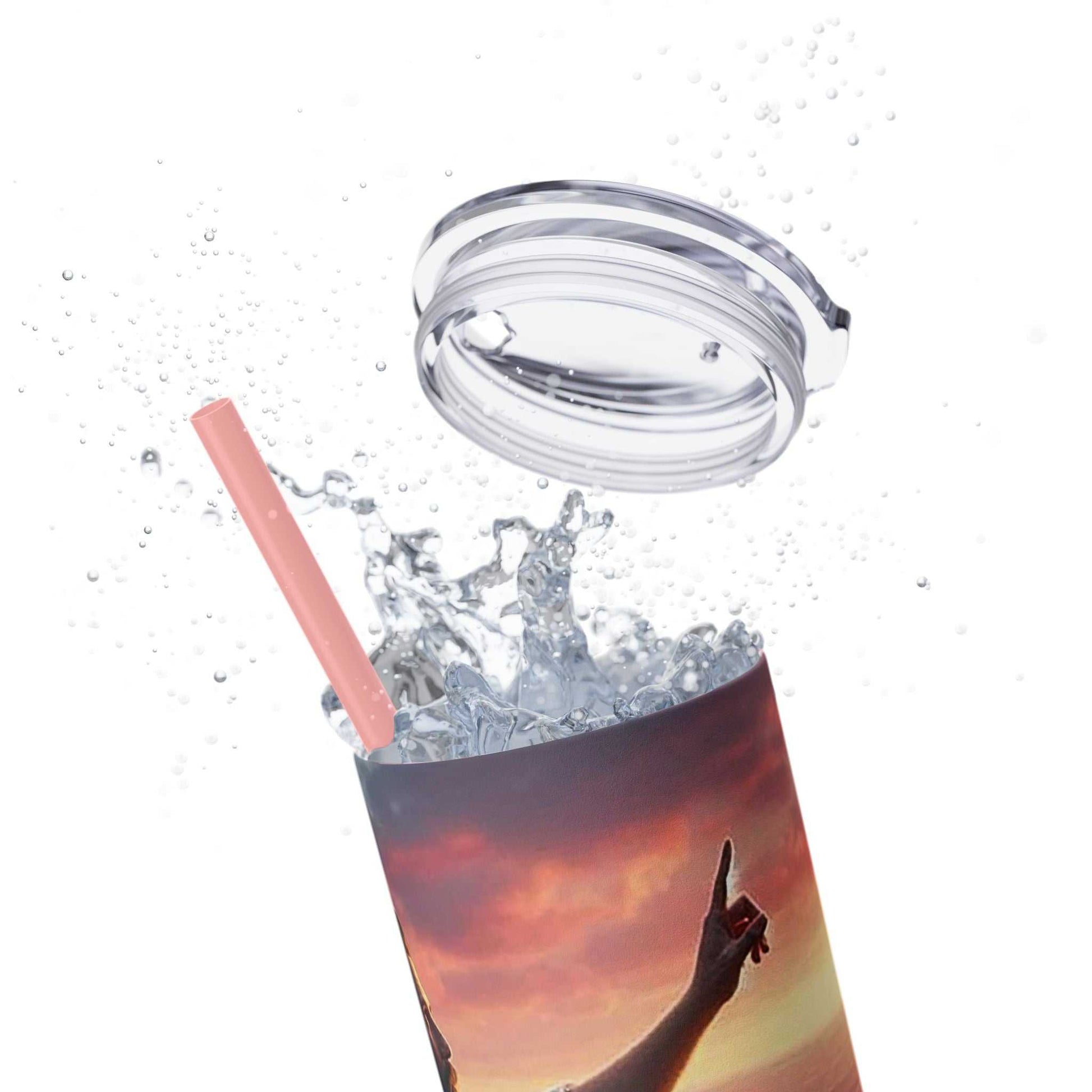 20oz tumbler with 2025 Jehovah's Witnesses text, BPA-free, hot/cold retention, stainless steel, plastic lid and straw.