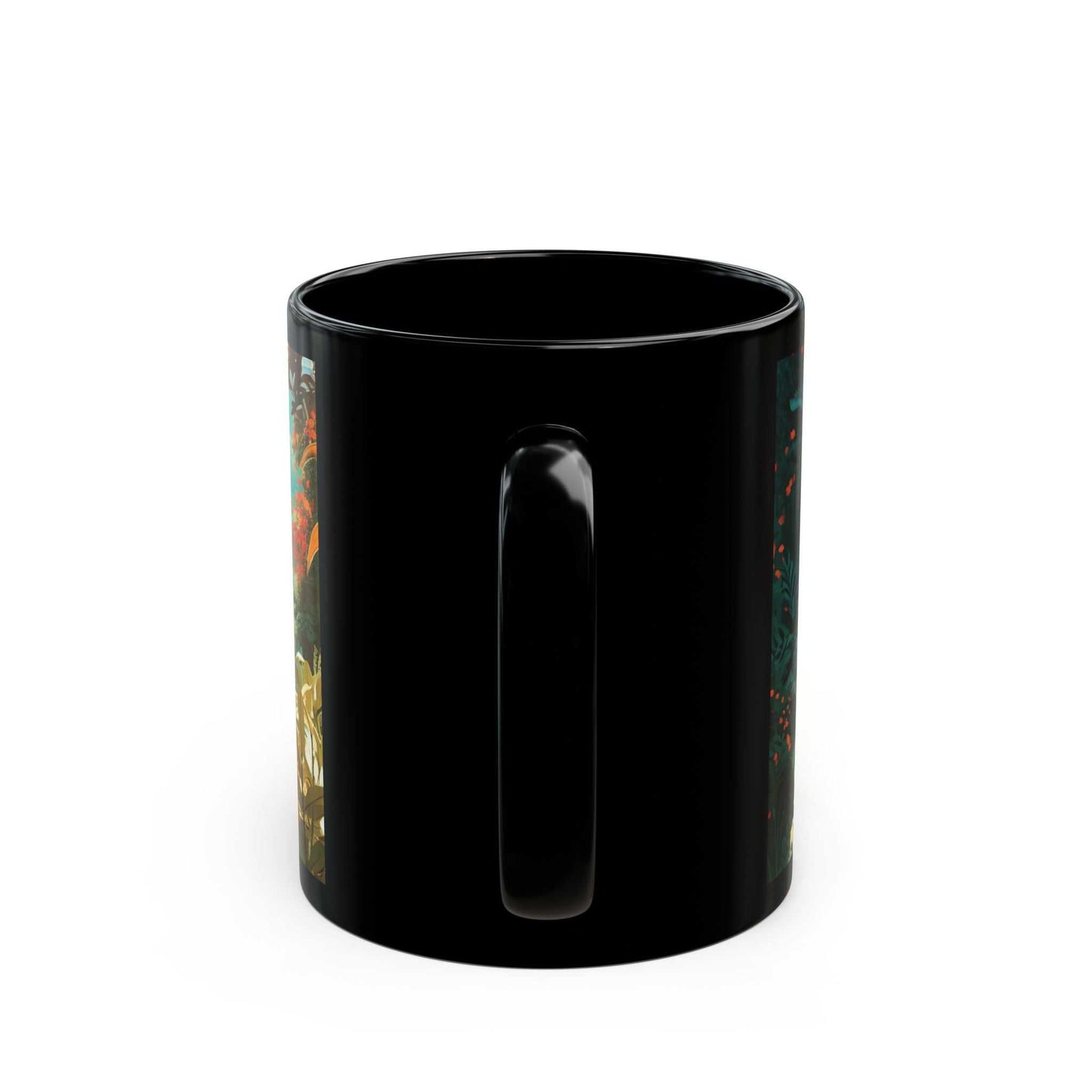 Black ceramic coffee cup featuring "Give Jehovah the Glory Due His Name", 2025 yeartext, 11oz, glossy finish, dishwasher safe.