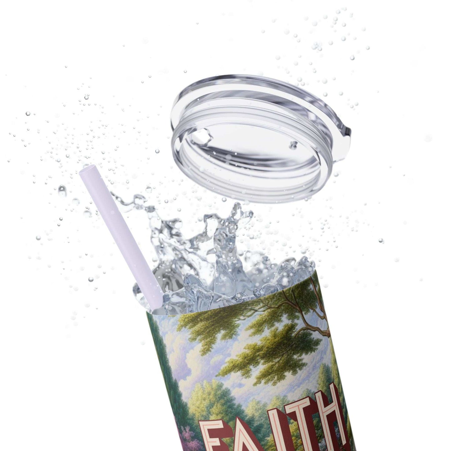 20 oz tumbler with "Faith Over Fear" design, BPA-free, includes straw and lid.