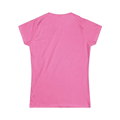 Women's pink t-shirt with ribbed knit collar and durable seams.