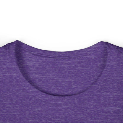 Women's versatile t-shirt with ribbed knit collar and side seams in purple.