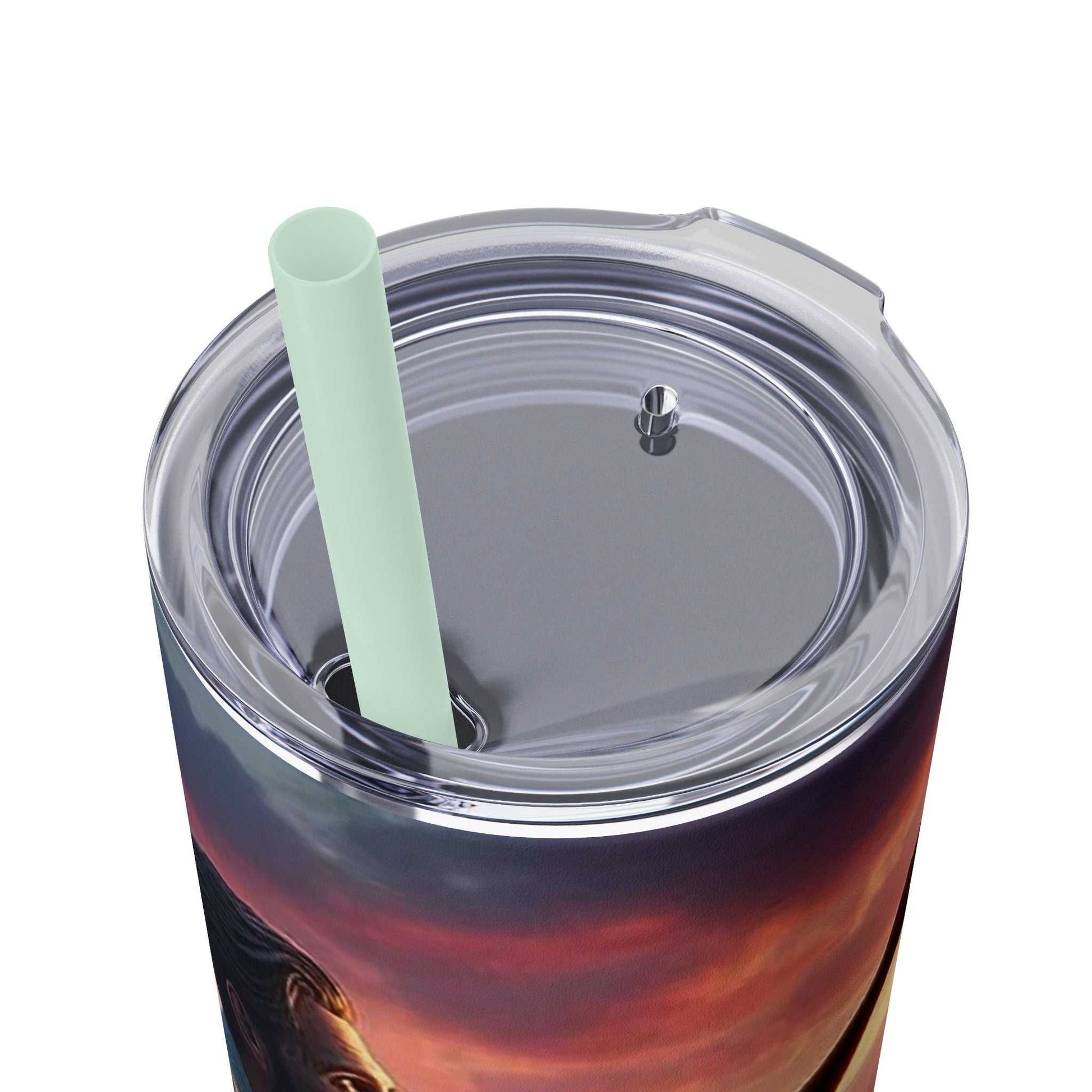 20oz stainless steel tumbler with 2025 Year Text design, BPA-free lid and straw.