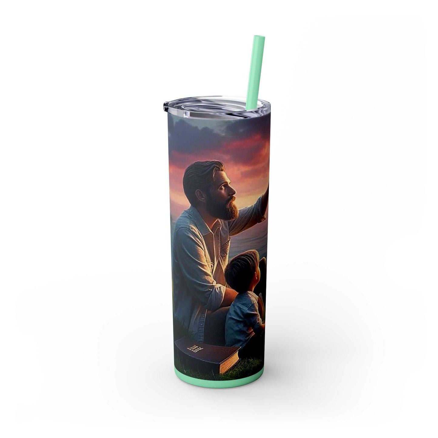 Skinny tumbler featuring 2025 year text for Jehovah's Witnesses, 20oz capacity, BPA-free, stainless steel with plastic lid and straw.