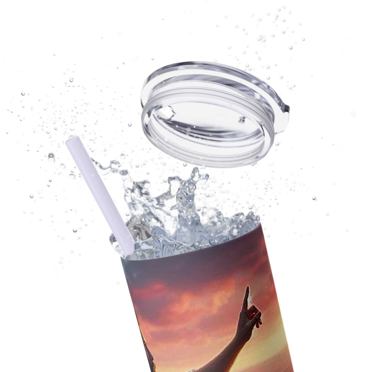 Tumbler featuring 2025 Year Text, Jehovah's Witnesses theme, 20oz capacity, tapered design, BPA-free, stainless steel, plastic lid and straw.