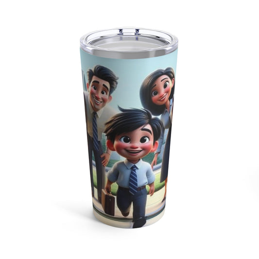 20oz stainless steel tumbler with family design, vacuum insulated, glossy finish.