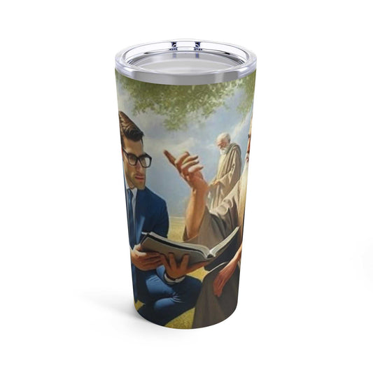 20oz tumbler with Bible teaching design, stainless steel, vacuum insulated.