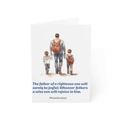 Greeting card featuring a father walking with two sons, celebrating family bond and appreciation.