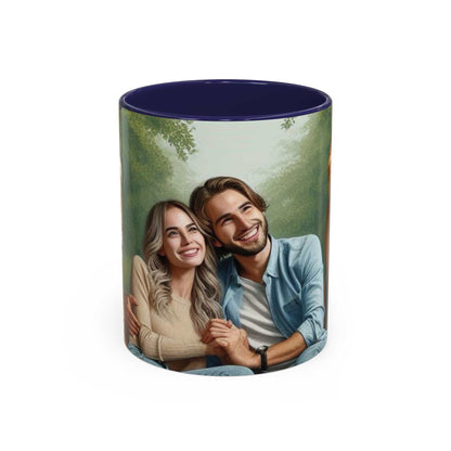 Ceramic coffee cup with tiger and lion couple design, glossy finish, vibrant colors.