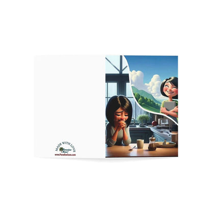 Greeting card with vibrant colors for comforting messages, available in two vertical sizes, made with premium quality 270gsm paper.