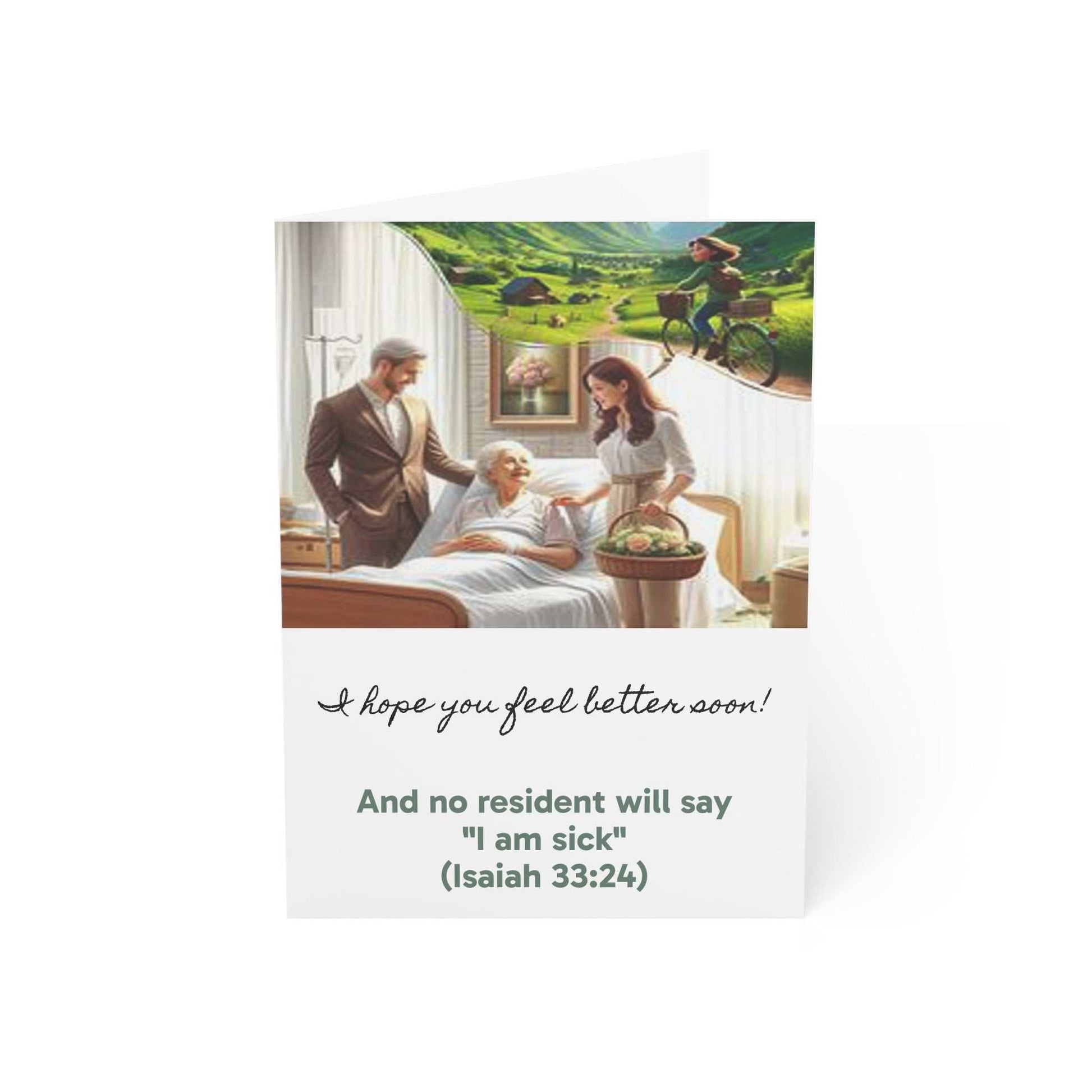 Greeting card with "No Sickness" message, colorful design, includes envelopes, 270gsm paper.