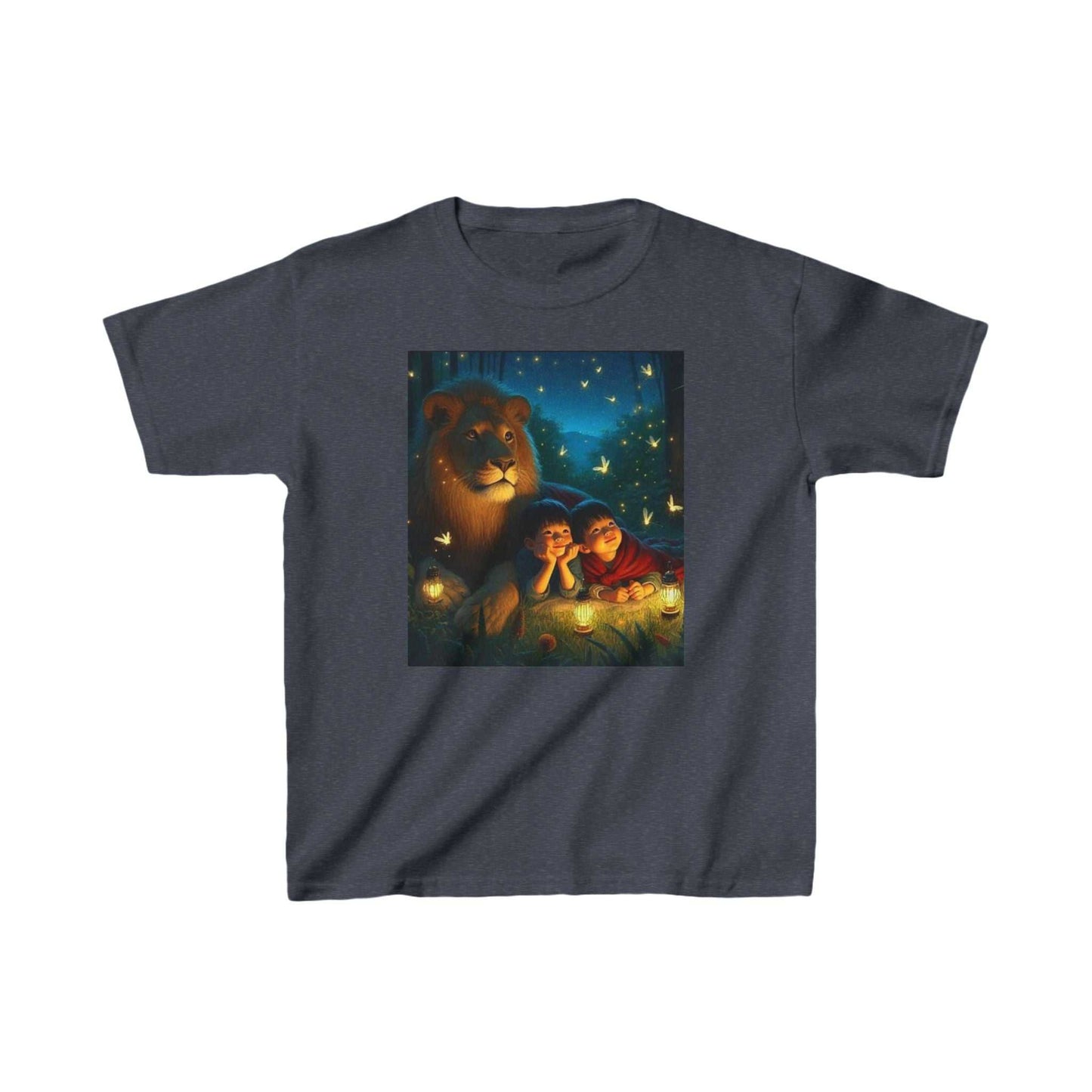 Kids heavy cotton tee featuring a peaceful night with animals design.