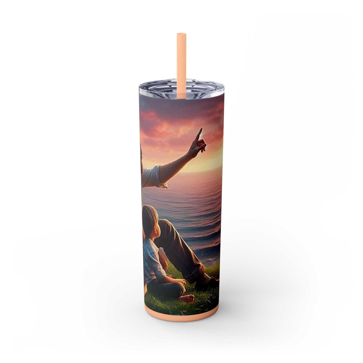 20oz skinny tumbler featuring 2025 Year text for Jehovah's Witnesses with plastic lid and matching straw.