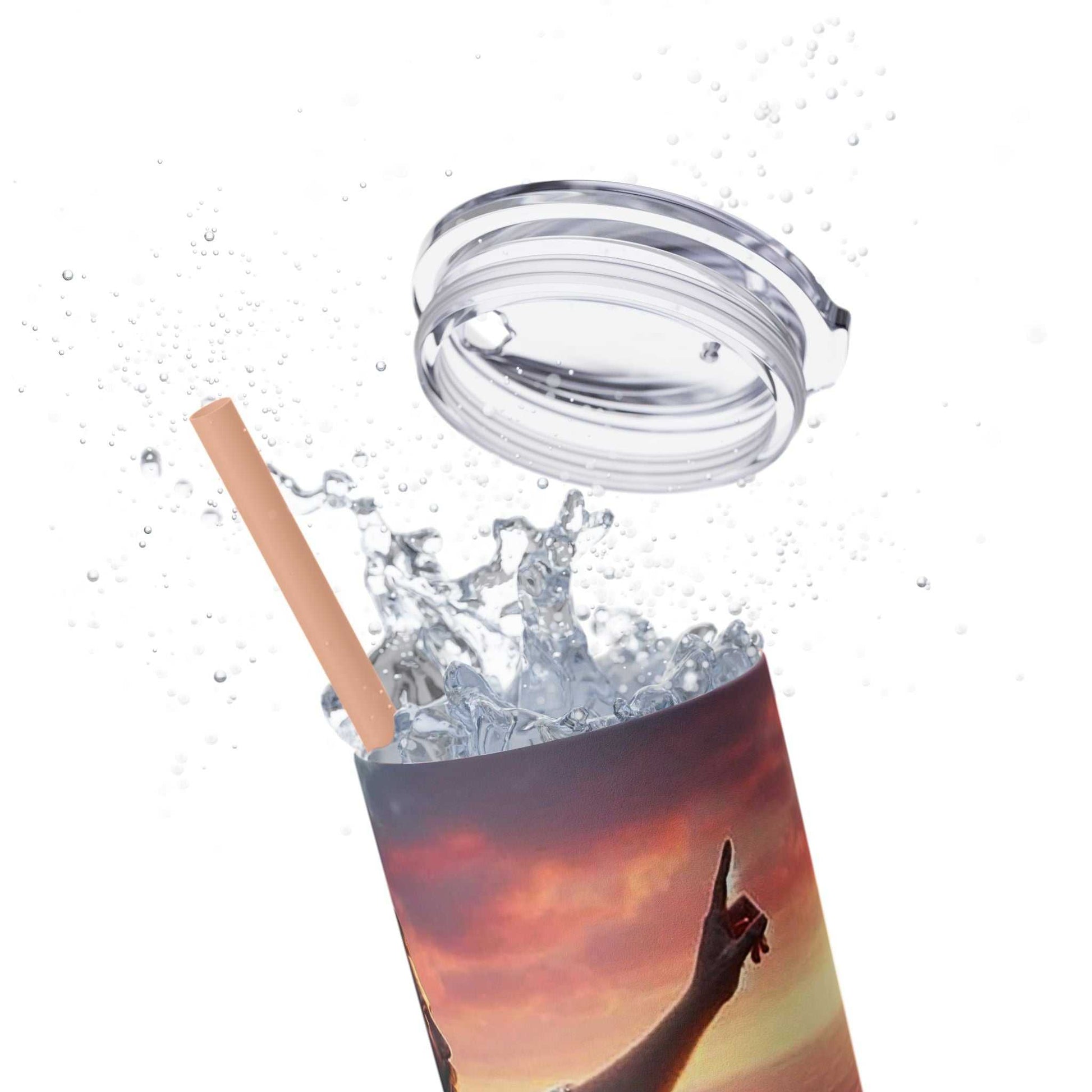 Tumbler with 2025 Year Text design, stainless steel, 20oz capacity, BPA-free, with press-on lid and straw.