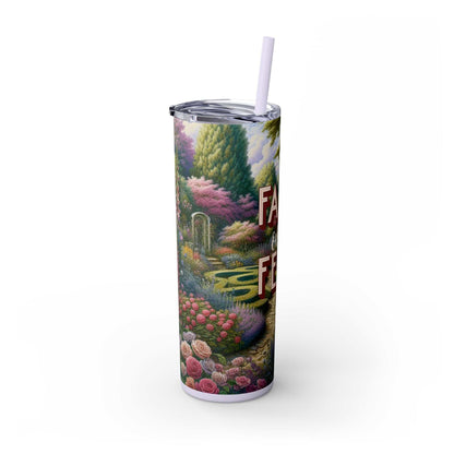 20 oz faith over fear tumbler with lid and straw, stainless steel, BPA-free, matte finish.