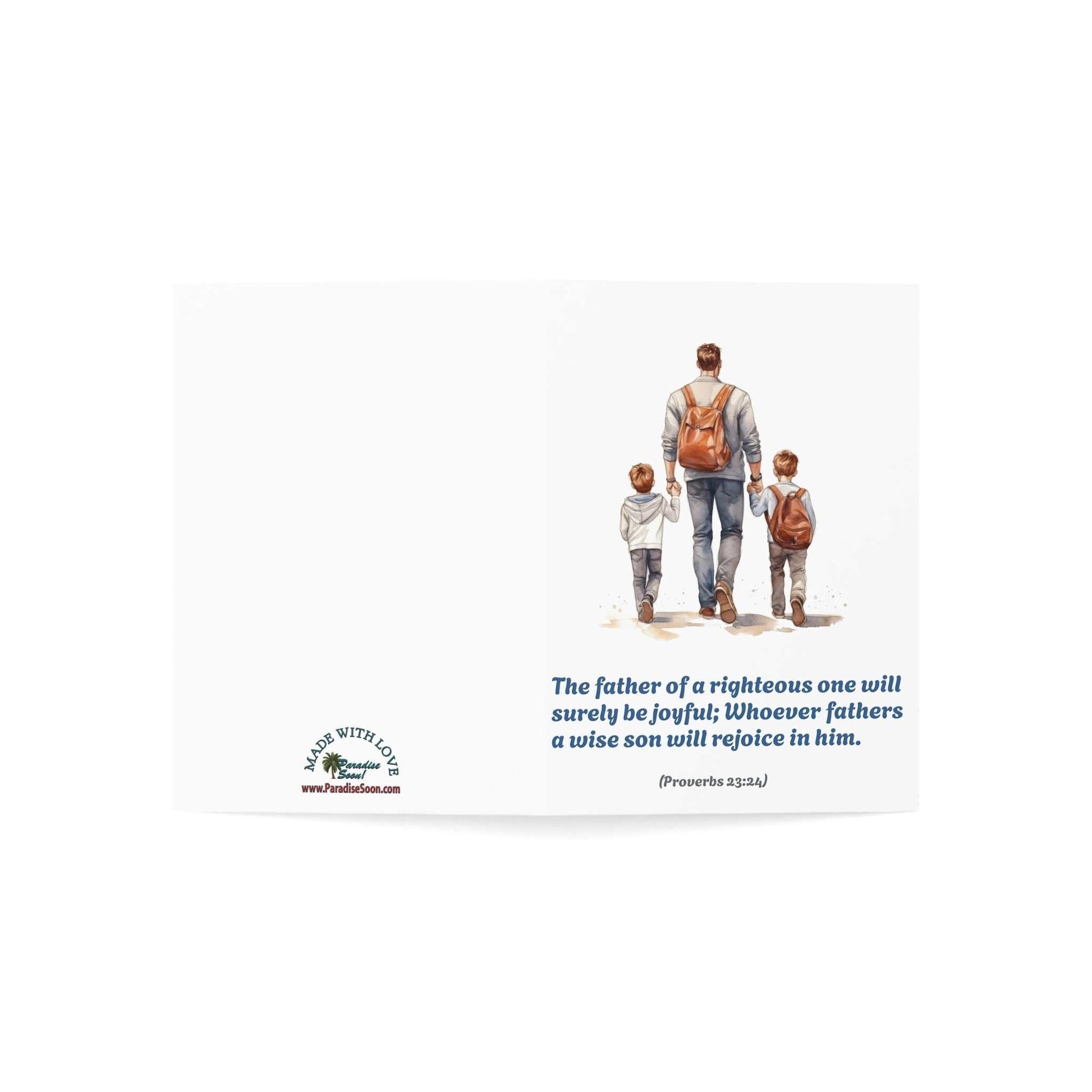 Greeting card featuring a father and sons illustration, perfect for celebrating their bond.