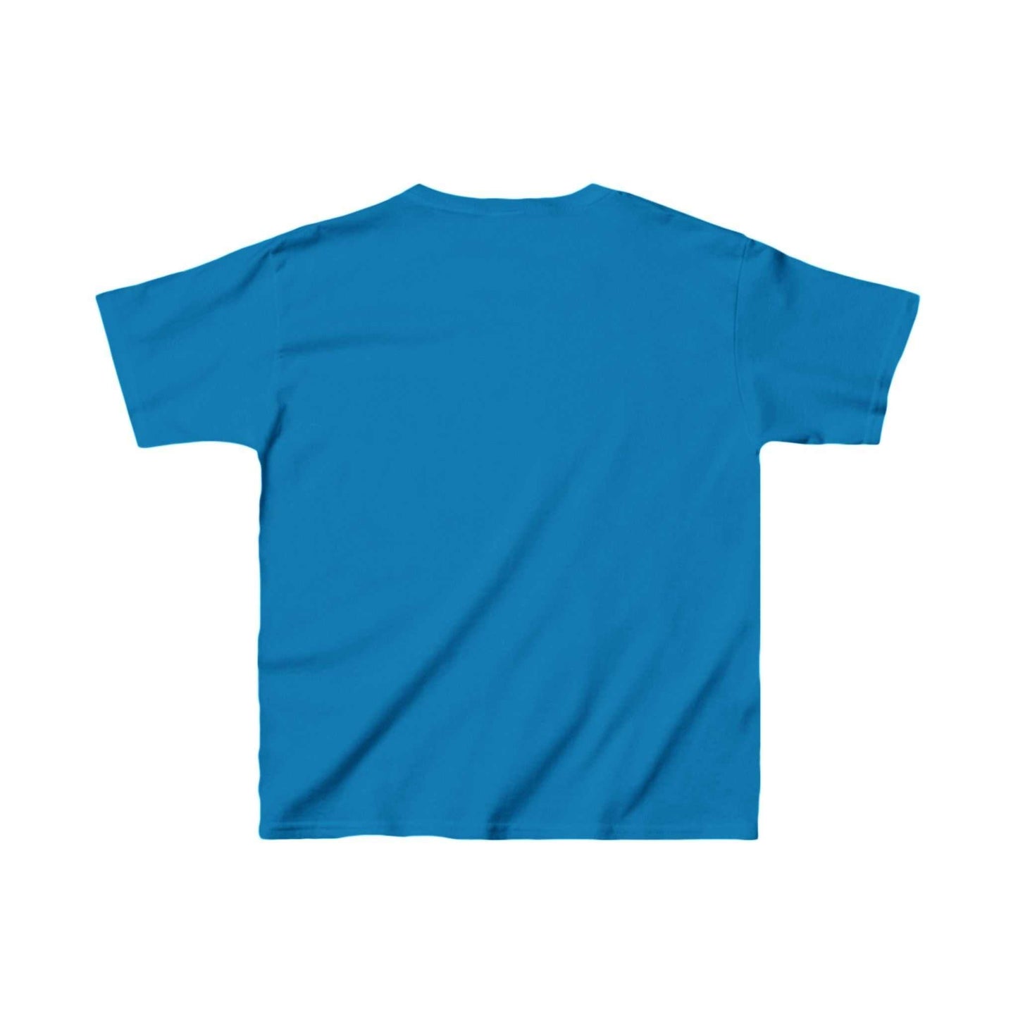 Blue child's t-shirt featuring a girl hugging a gorilla; playful and adventurous design.