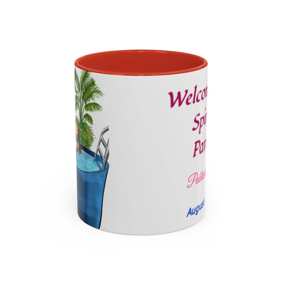 Personalized ceramic coffee cup with baptism date, glossy finish, red interior, 11oz or 15oz options.