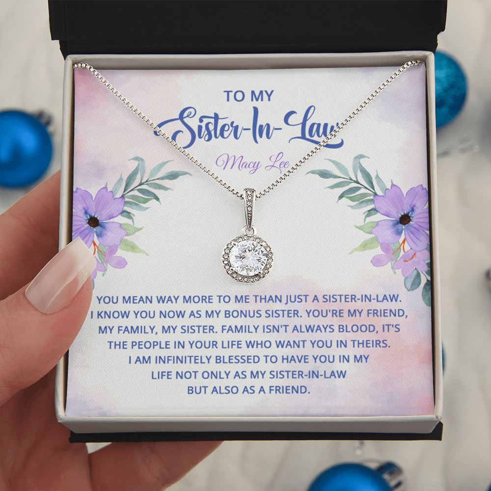 Eternal Hope Necklace with message card for sister-in-law, features cushion-cut cubic zirconia, gift box included.