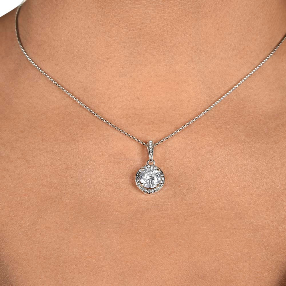 Necklace with cushion-cut cubic zirconia pendant on adjustable box chain, ideal gift for sister-in-law.