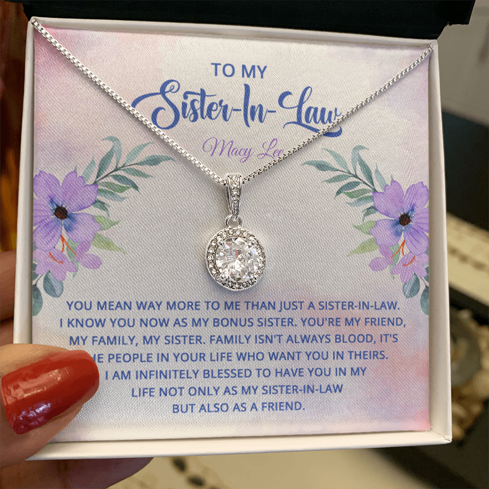 Eternal Hope Necklace with Message Card for Sister-in-Law, featuring cushion cut cubic zirconia, floral design.