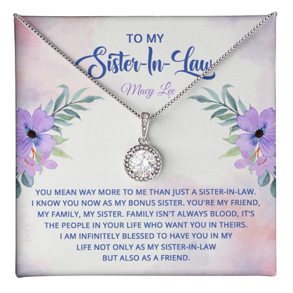 Eternal Hope Necklace with Message Card for Sister-in-Law, featuring a cushion-cut cubic zirconia pendant.