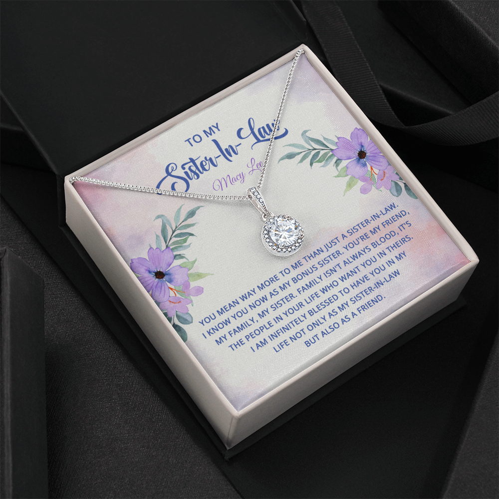 Eternal Hope Necklace with message card, featuring cushion-cut cubic zirconia, for sister-in-law gift.