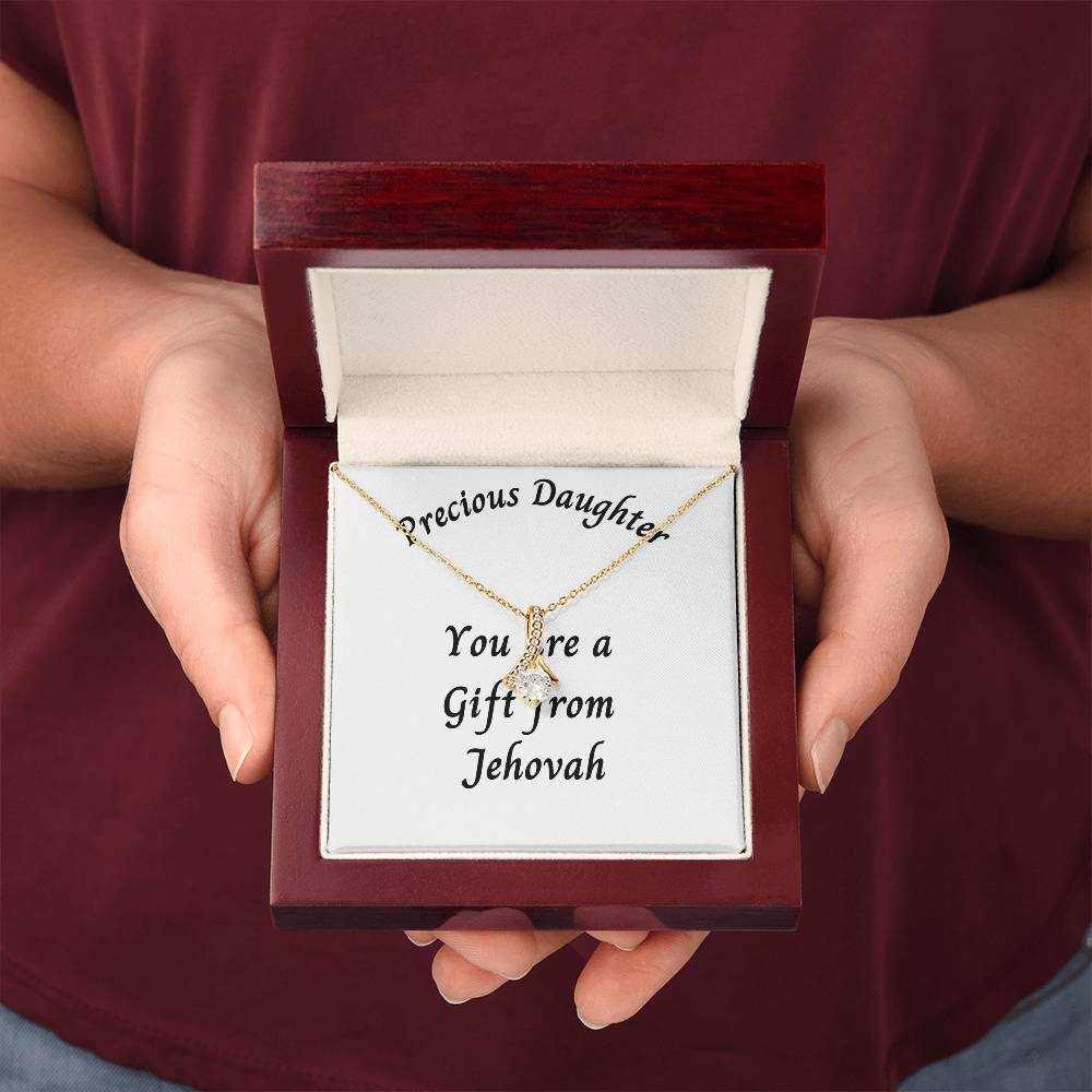 Necklace gift box with "Precious Daughter a Gift from Jehovah" inscription.