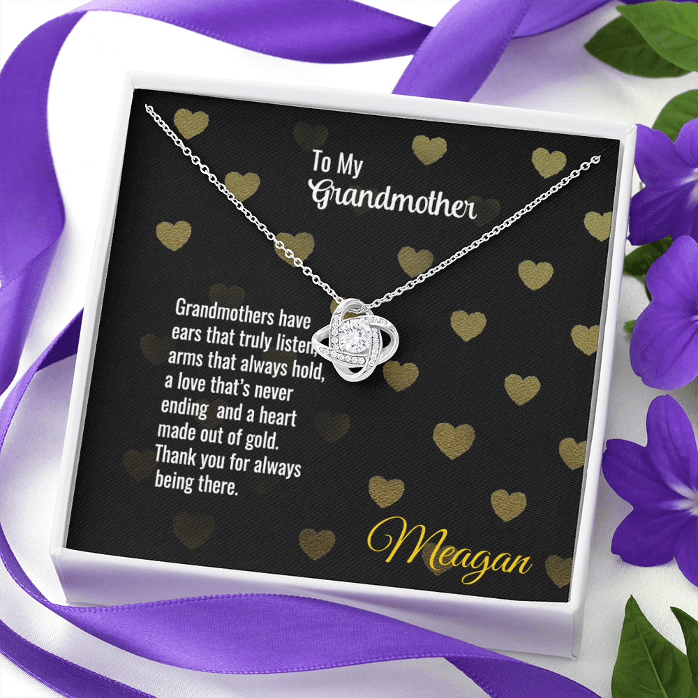 Love Knot Necklace with Message Card for Grandmother, featuring cubic zirconia pendant and heartfelt message.