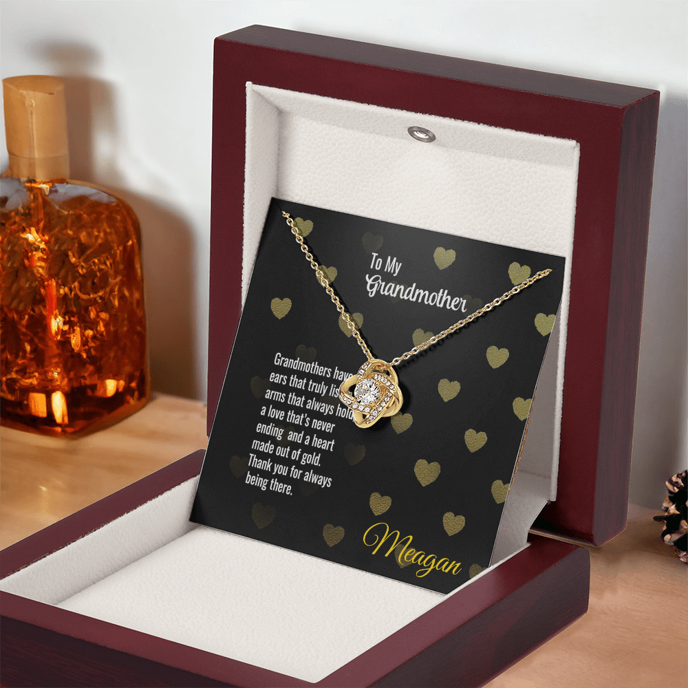 Love Knot Necklace with signed message card for Grandmother in gift box.