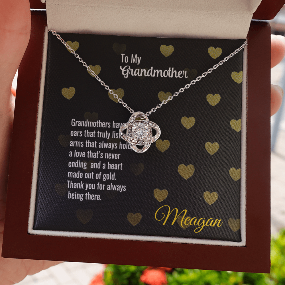 Love Knot Necklace with message card for Grandmother in gift box.