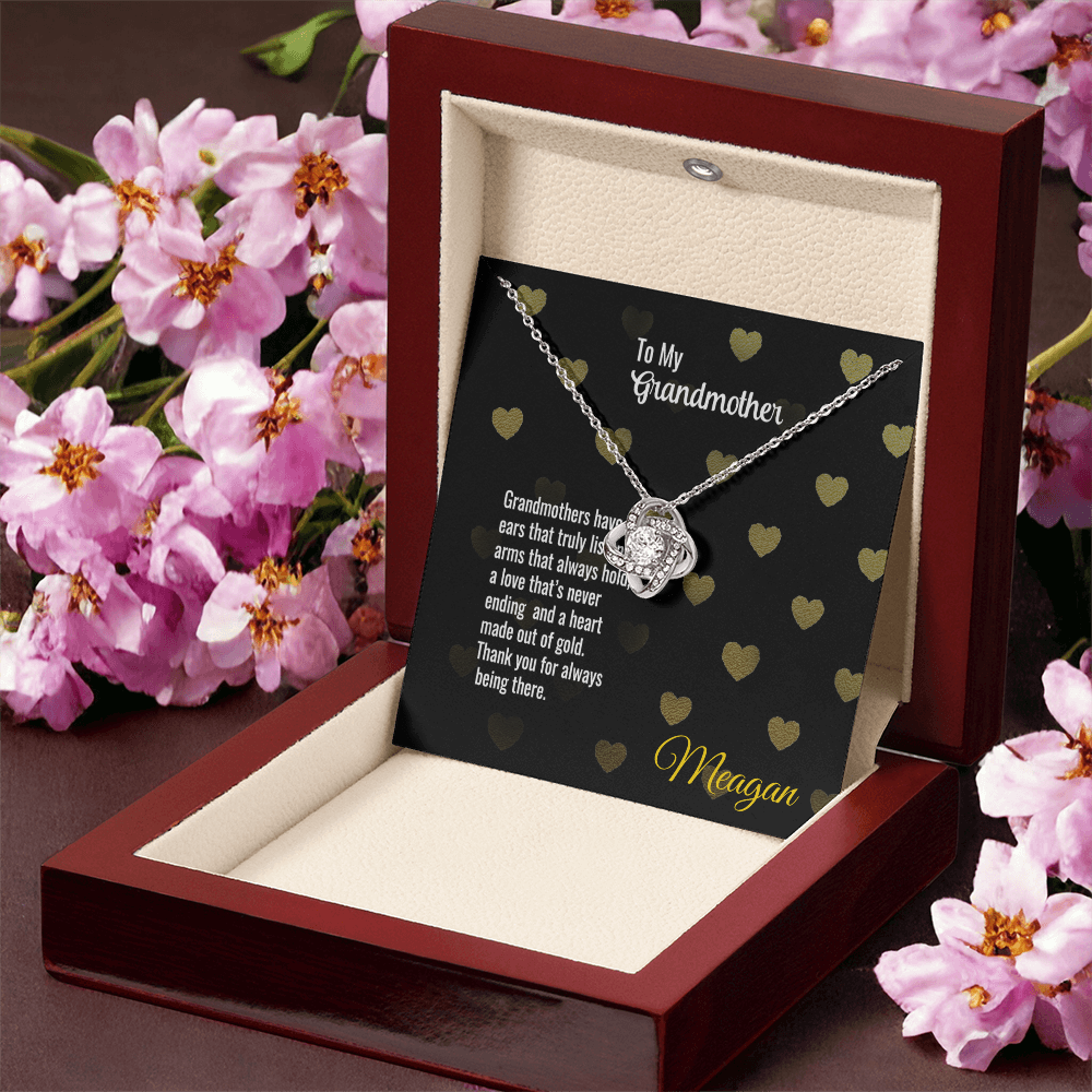 Love Knot Necklace with Message Card for Grandmother in Gift Box with Flowers