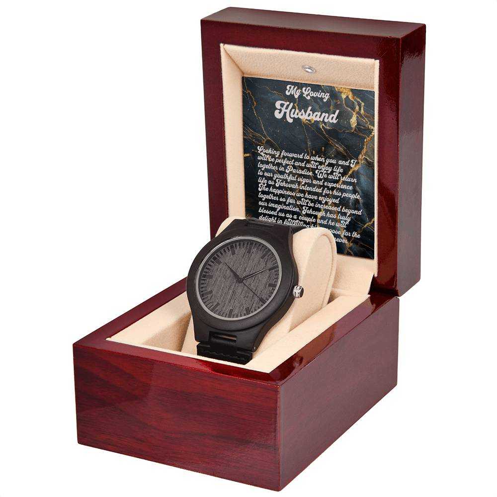 Man's Wooden Watch in Gift Box with Theocratic Sentimental Card