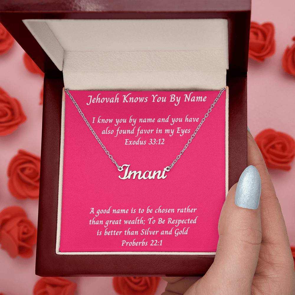 Personalized custom name necklace in gift box with romantic message, perfect for special occasions.