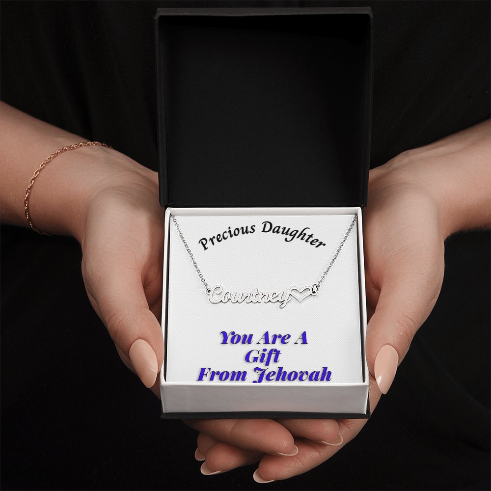 Customizable "Precious Daughter" necklace gift in a box with message card.