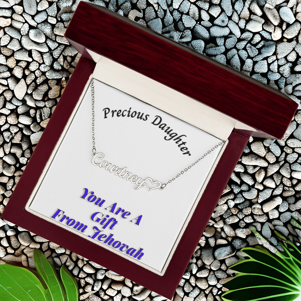 Customizable "Precious Daughter" necklace with message card in elegant gift box.