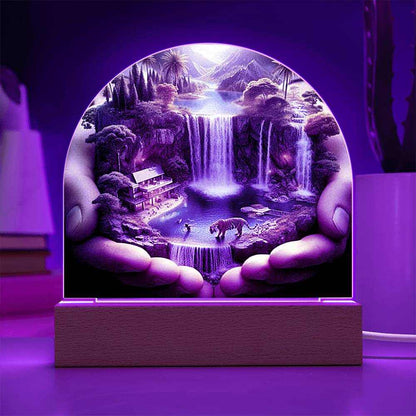 Acrylic LED Night Light featuring Paradise design with vibrant colors and wooden base.